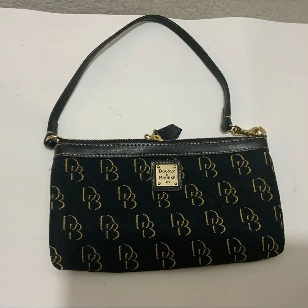 DOONEY & BOURKE Small Wristlet Black Fabric Leather Trim DB Initials